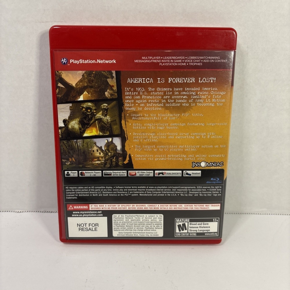 Resistance 2 Greatest Hits PS3 Sony PlayStation 3 2008 Complete w/ Manual Tested - Picture 3 of 3